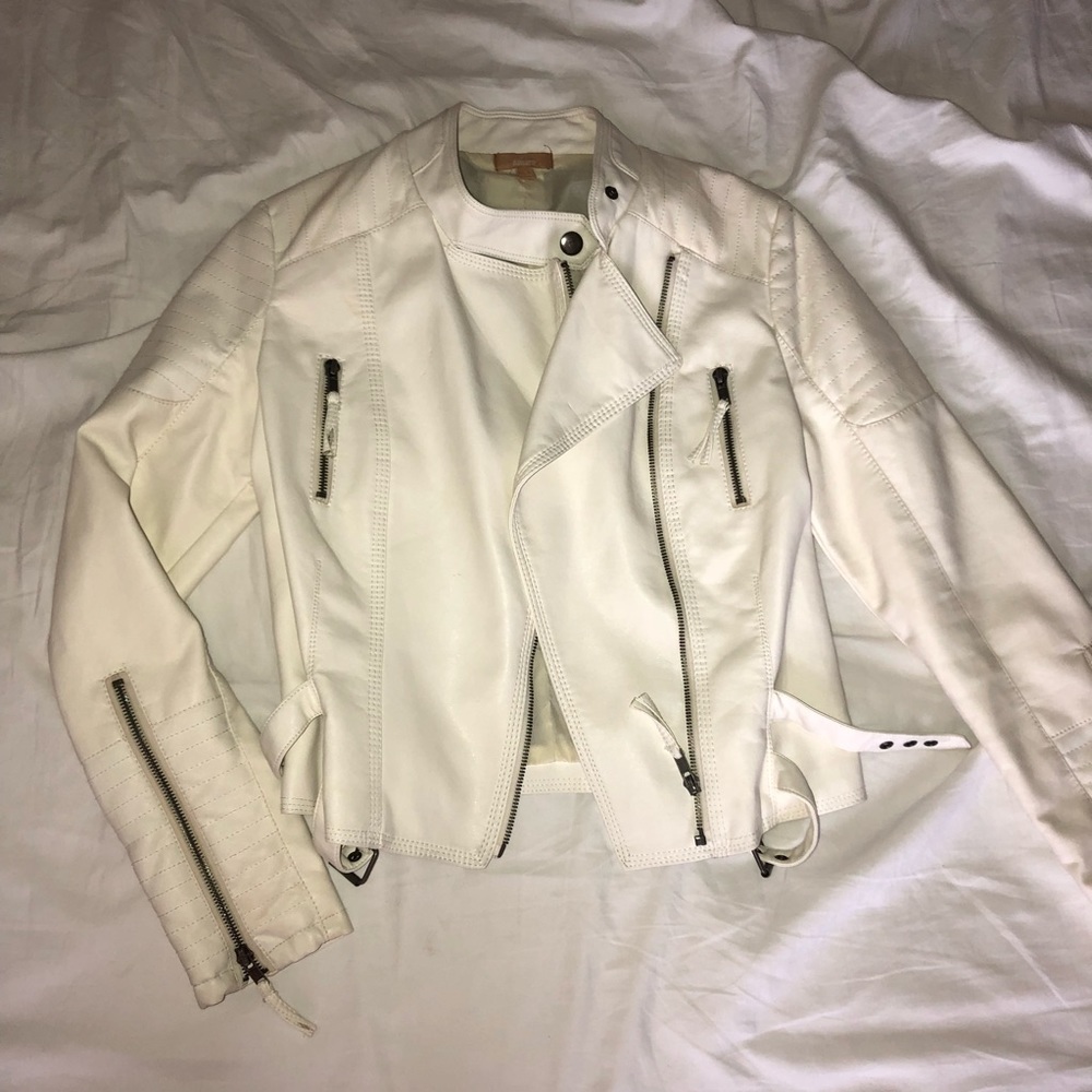 white faux leather jacket